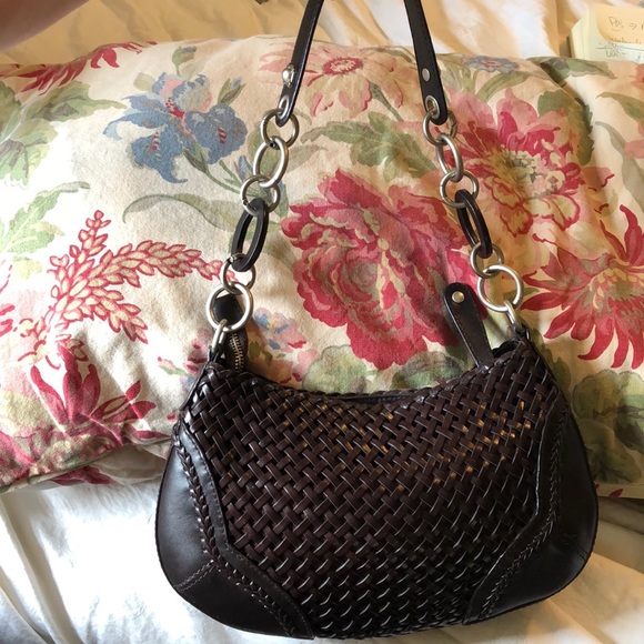 MAXX NEW YORK Classic Woven Brown Leather Shoulder Bag Hardware Stap $129 NEW - Picture 4 of 14